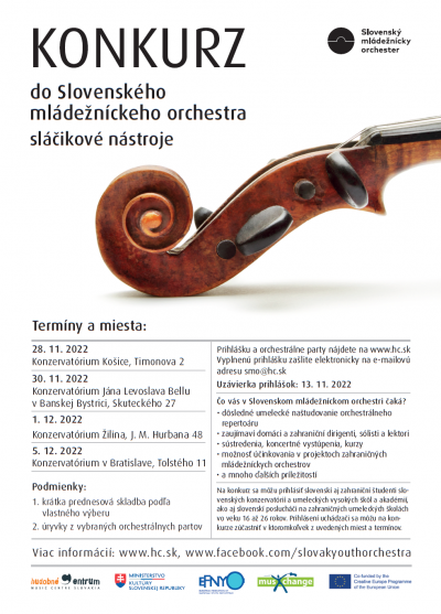 Foto: Konkurz do Slovenského mládežníckeho orchestra – UZÁVIERKA PRIHLÁŠOK POSUNUTÁ NA  21. 11. 2022